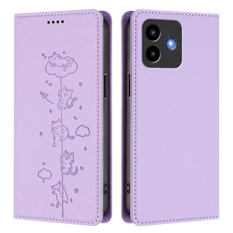 For Cubot Note 40 Cute Cats Embossed Magnetic RFID Vegan Leather Phone Case