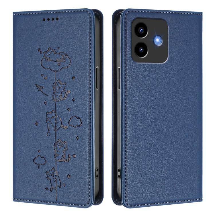 For Cubot Note 40 Cute Cats Embossed Magnetic RFID Vegan Leather Phone Case