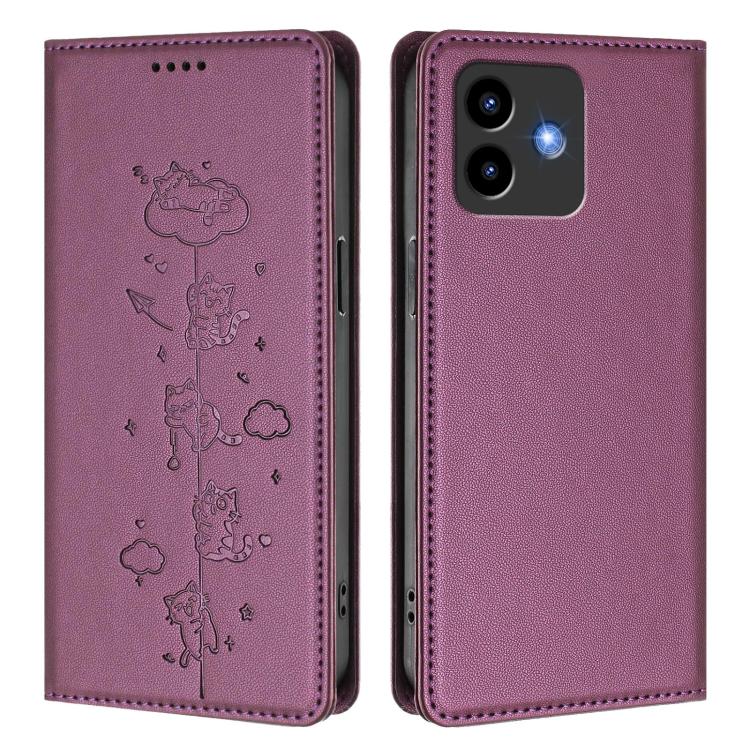 For Cubot Note 40 Cute Cats Embossed Magnetic RFID Vegan Leather Phone Case