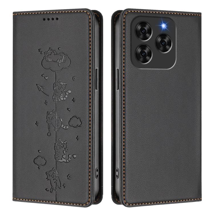 For Cubot Note 60 4G Cute Cats Embossed Magnetic RFID Vegan Leather Phone Case