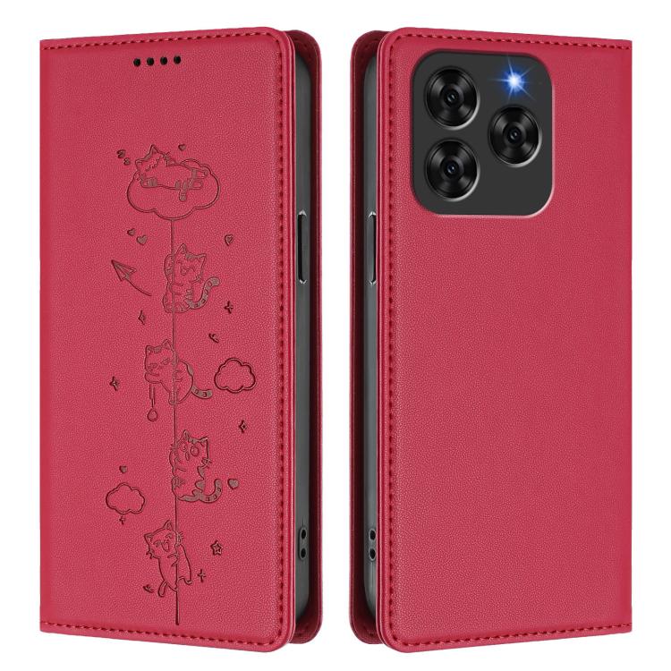 For Cubot Note 60 4G Cute Cats Embossed Magnetic RFID Vegan Leather Phone Case