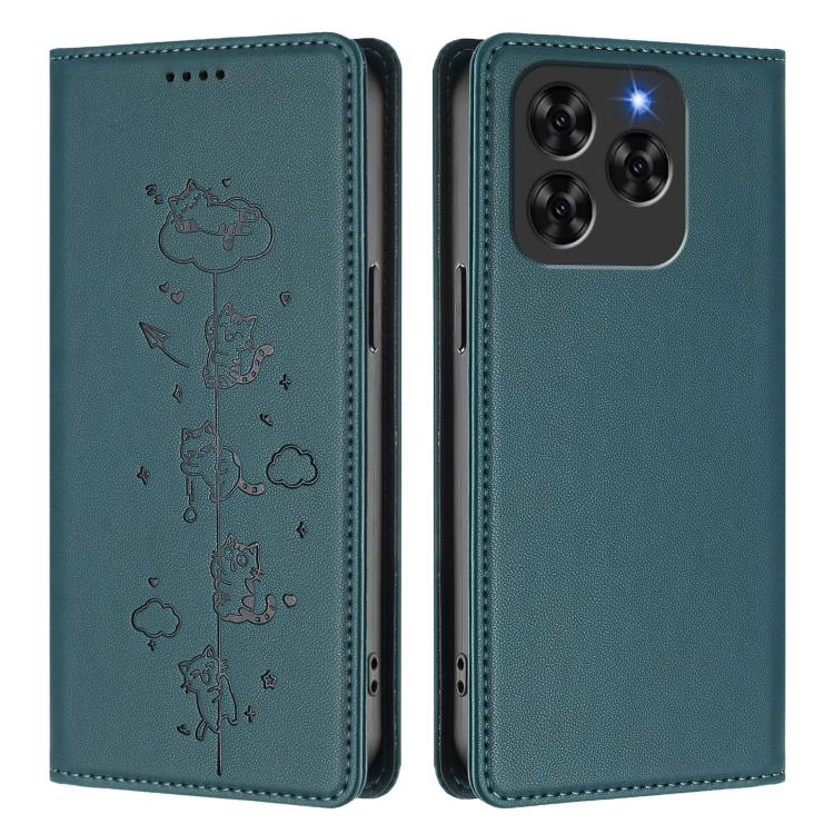 For Cubot Note 60 4G Cute Cats Embossed Magnetic RFID Vegan Leather Phone Case