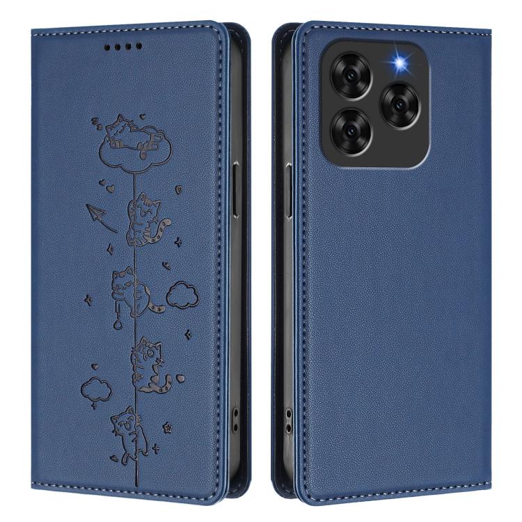 For Cubot Note 60 4G Cute Cats Embossed Magnetic RFID Vegan Leather Phone Case