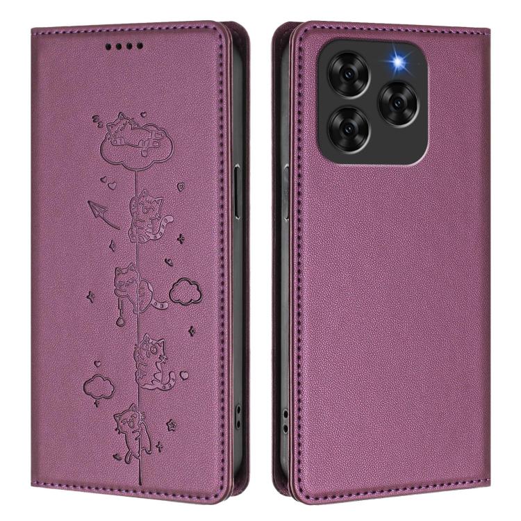 For Cubot Note 60 4G Cute Cats Embossed Magnetic RFID Vegan Leather Phone Case