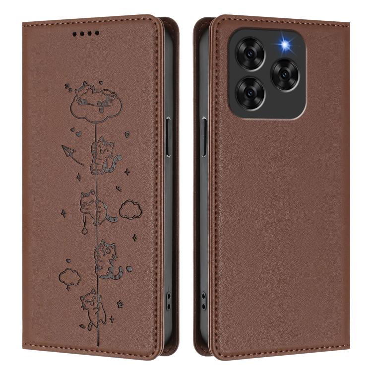 For Cubot Note 60 4G Cute Cats Embossed Magnetic RFID Vegan Leather Phone Case