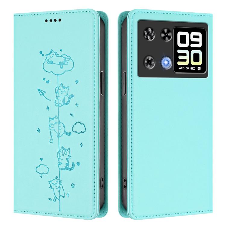 For Cubot P90 Cute Cats Embossed Magnetic RFID Vegan Leather Phone Case