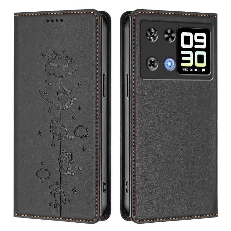 For Cubot P90 Cute Cats Embossed Magnetic RFID Vegan Leather Phone Case