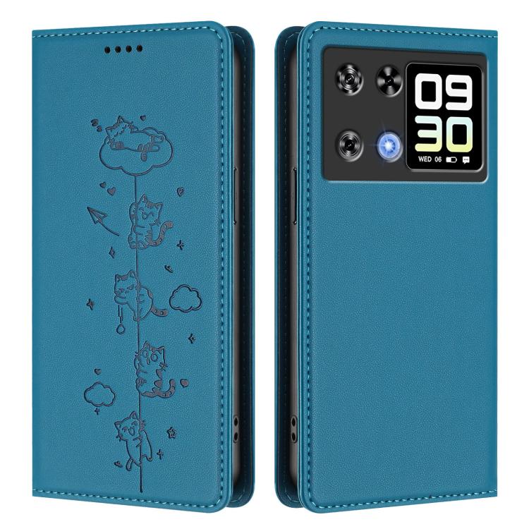 For Cubot P90 Cute Cats Embossed Magnetic RFID Vegan Leather Phone Case