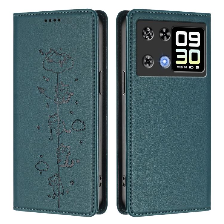 For Cubot P90 Cute Cats Embossed Magnetic RFID Vegan Leather Phone Case