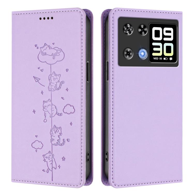 For Cubot P90 Cute Cats Embossed Magnetic RFID Vegan Leather Phone Case