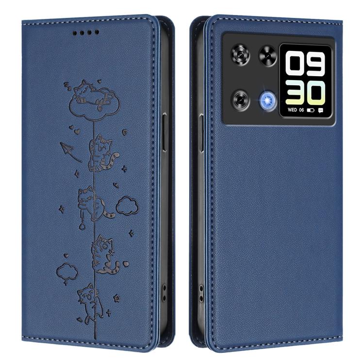 For Cubot P90 Cute Cats Embossed Magnetic RFID Vegan Leather Phone Case