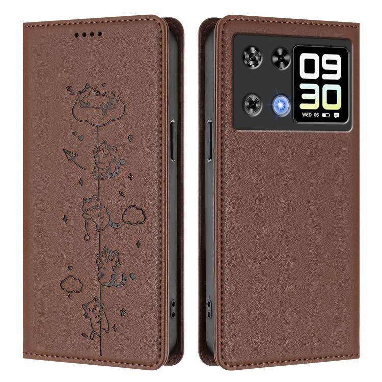 For Cubot P90 Cute Cats Embossed Magnetic RFID Vegan Leather Phone Case