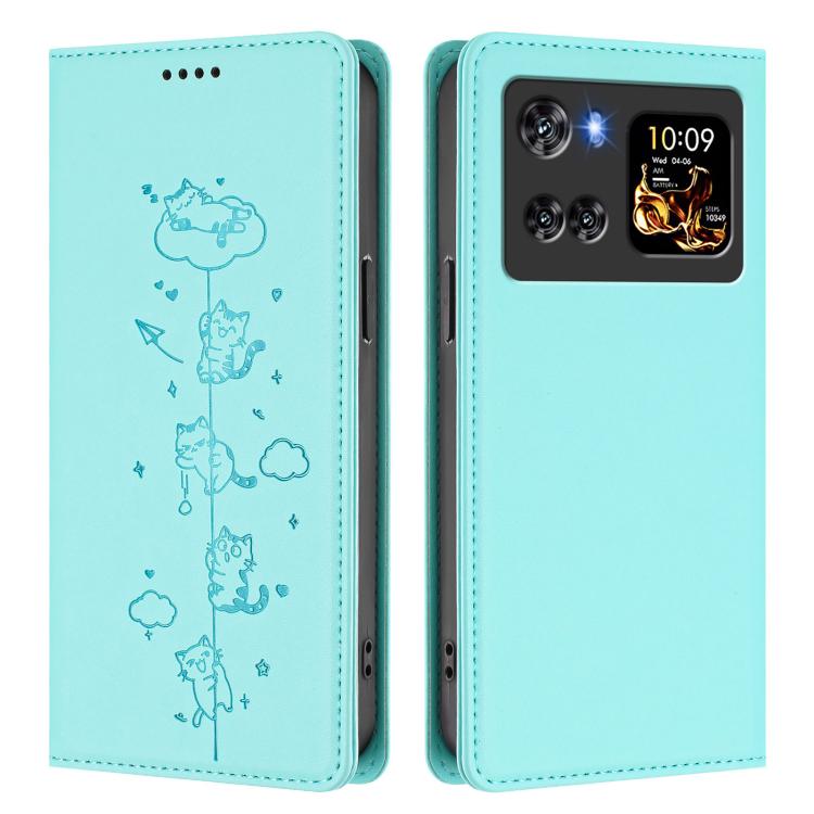 For Cubot X100 Cute Cats Embossed Magnetic RFID Vegan Leather Phone Case