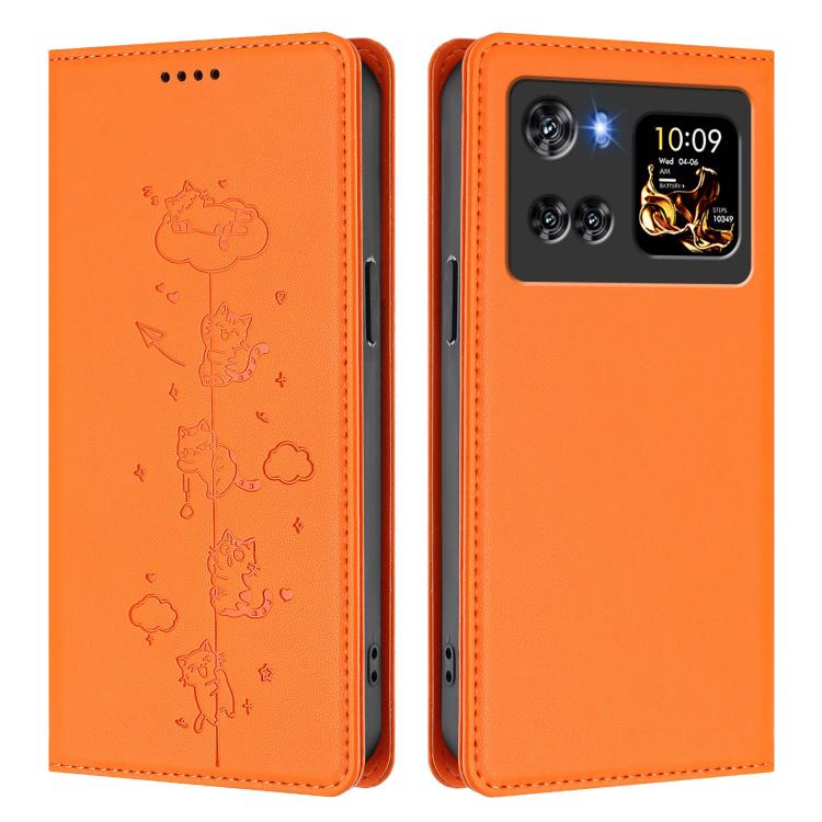 For Cubot X100 Cute Cats Embossed Magnetic RFID Vegan Leather Phone Case