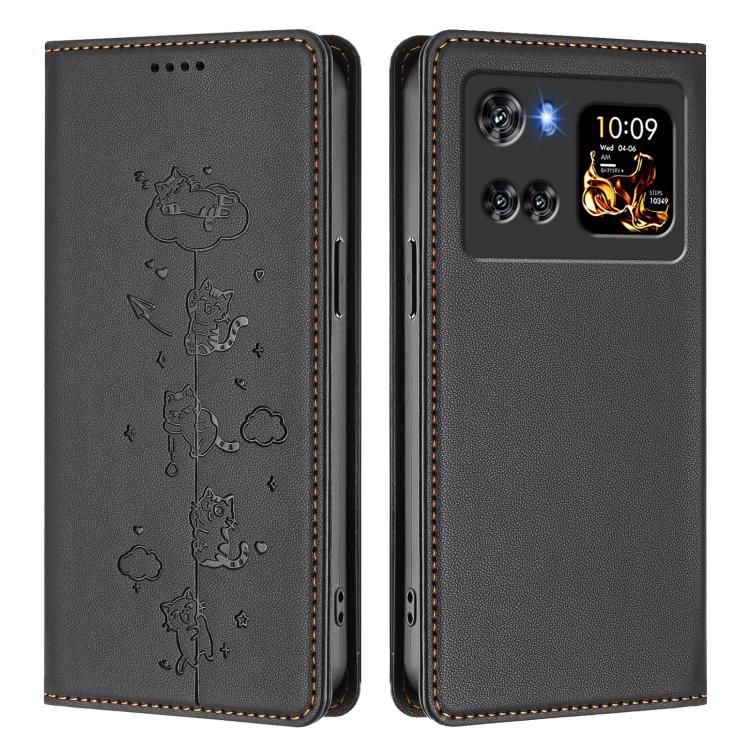 For Cubot X100 Cute Cats Embossed Magnetic RFID Vegan Leather Phone Case