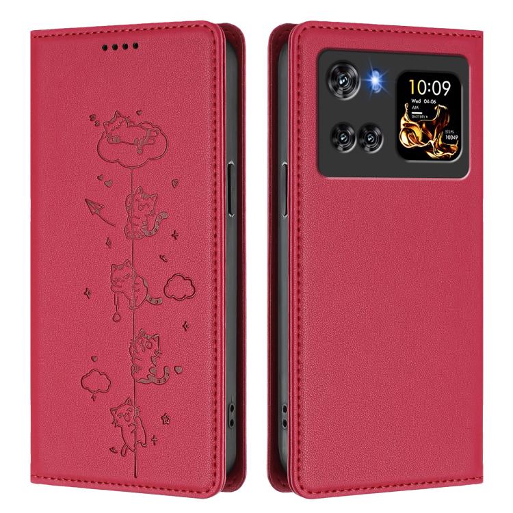 For Cubot X100 Cute Cats Embossed Magnetic RFID Vegan Leather Phone Case