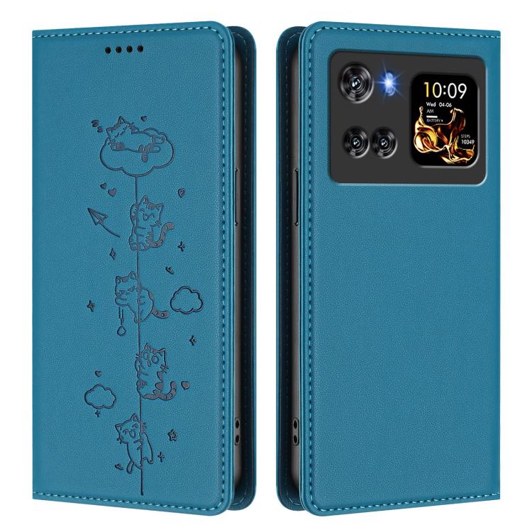 For Cubot X100 Cute Cats Embossed Magnetic RFID Vegan Leather Phone Case