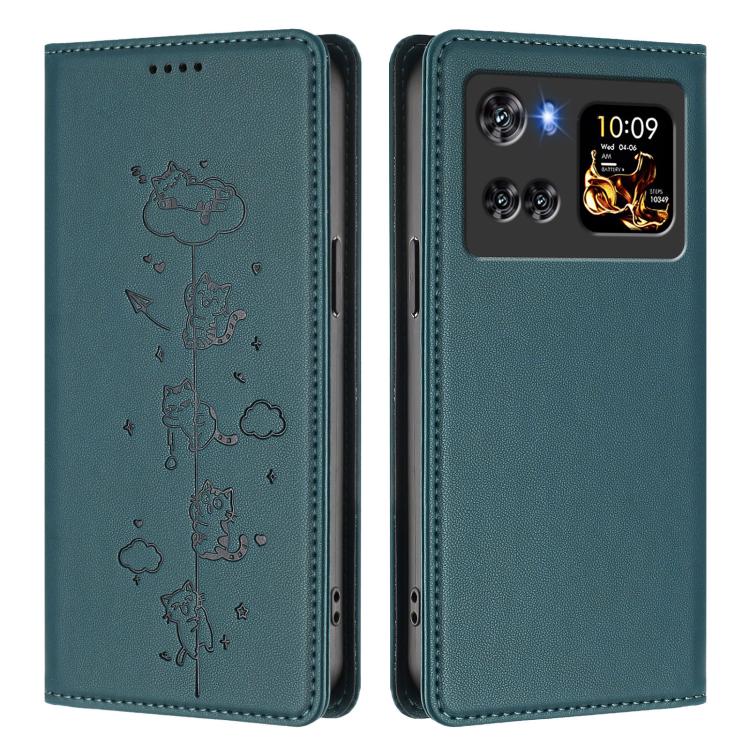 For Cubot X100 Cute Cats Embossed Magnetic RFID Vegan Leather Phone Case