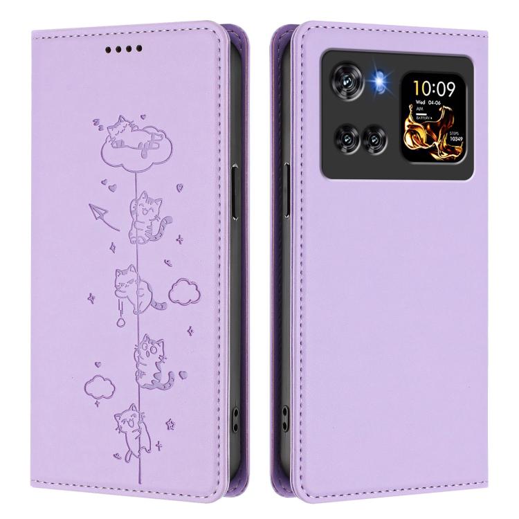 For Cubot X100 Cute Cats Embossed Magnetic RFID Vegan Leather Phone Case