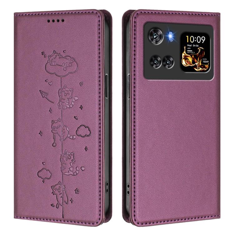 For Cubot X100 Cute Cats Embossed Magnetic RFID Vegan Leather Phone Case