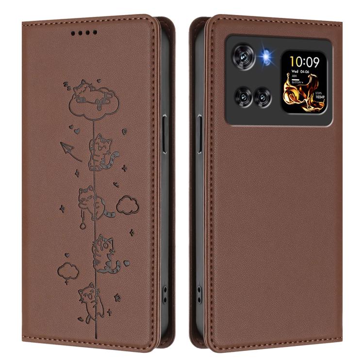 For Cubot X100 Cute Cats Embossed Magnetic RFID Vegan Leather Phone Case