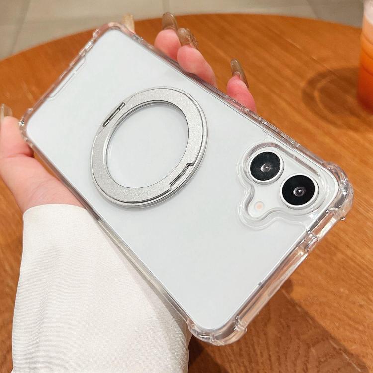 For Samsung Galaxy A05 Four Corner Shockproof Space Magnetic Phone Case with 360 Degrees Rotating Holder - Transparent