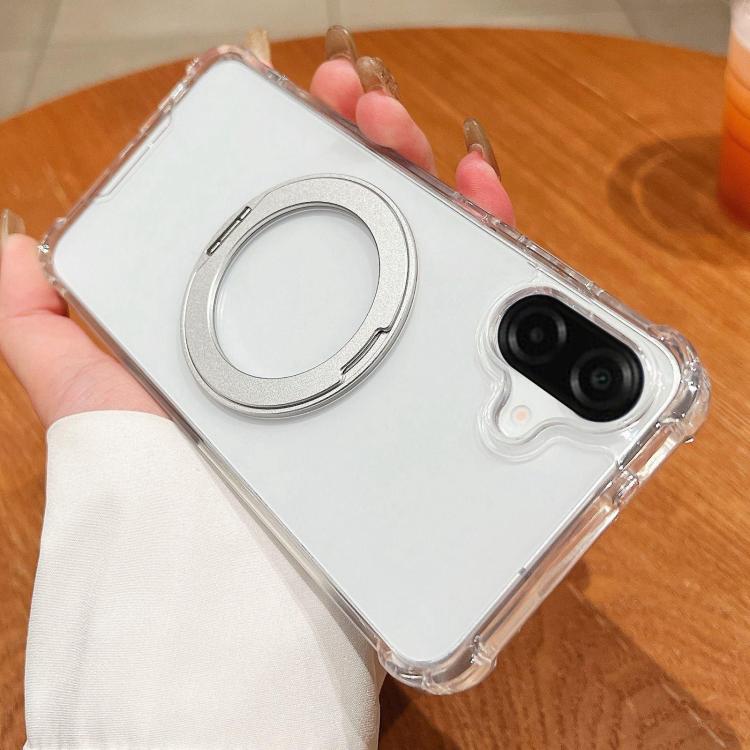 For Samsung Galaxy A07 5G / 4G Four Corner Shockproof Space Magnetic Phone Case with 360 Degrees Rotating Holder - Transparent