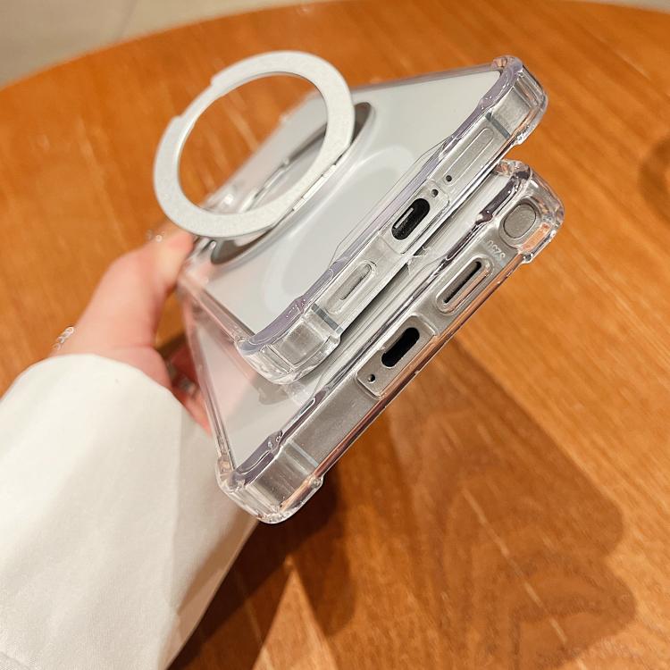For Samsung Galaxy A05 Four Corner Shockproof Space Magnetic Phone Case with 360 Degrees Rotating Holder - Transparent