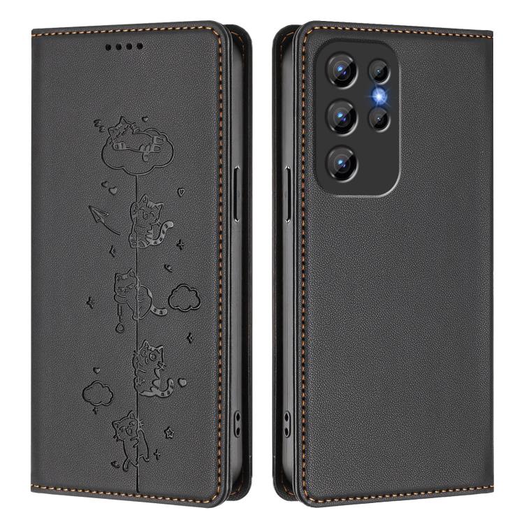 For Oukitel C1 / C1 Pro Cute Cats Embossed Magnetic RFID Vegan Leather Phone Case