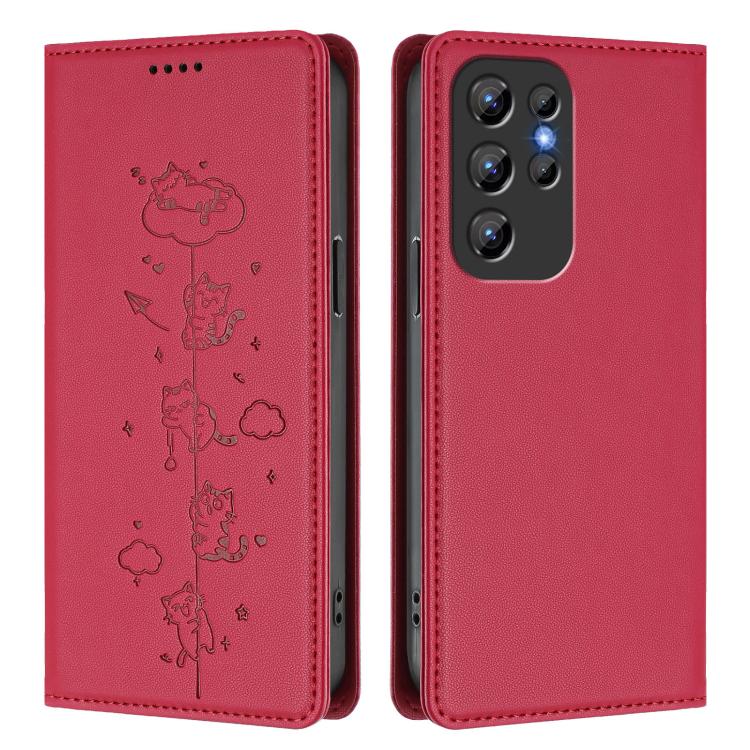 For Oukitel C1 / C1 Pro Cute Cats Embossed Magnetic RFID Vegan Leather Phone Case