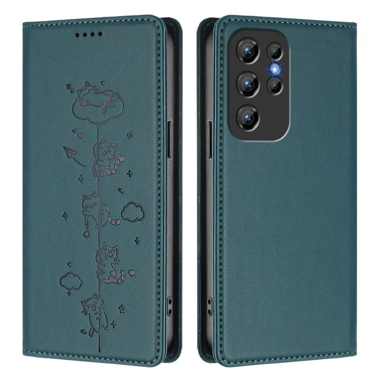 For Oukitel C1 / C1 Pro Cute Cats Embossed Magnetic RFID Vegan Leather Phone Case