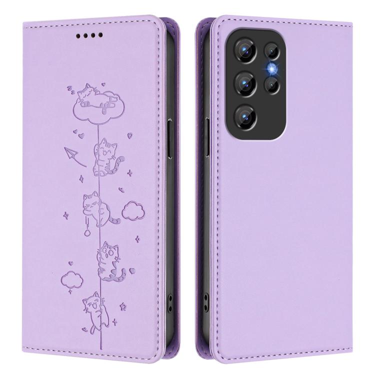 For Oukitel C1 / C1 Pro Cute Cats Embossed Magnetic RFID Vegan Leather Phone Case