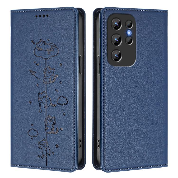 For Oukitel C1 / C1 Pro Cute Cats Embossed Magnetic RFID Vegan Leather Phone Case