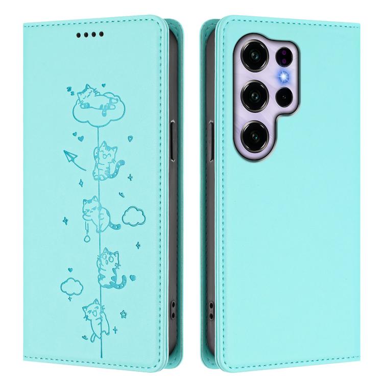 For Oukitel C2 4G 2025 Cute Cats Embossed Magnetic RFID Vegan Leather Phone Case