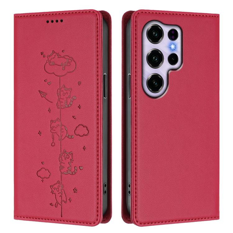 For Oukitel C2 4G 2025 Cute Cats Embossed Magnetic RFID Vegan Leather Phone Case