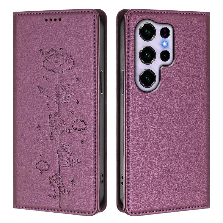 For Oukitel C2 4G 2025 Cute Cats Embossed Magnetic RFID Vegan Leather Phone Case