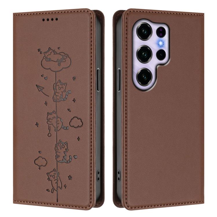 For Oukitel C2 4G 2025 Cute Cats Embossed Magnetic RFID Vegan Leather Phone Case
