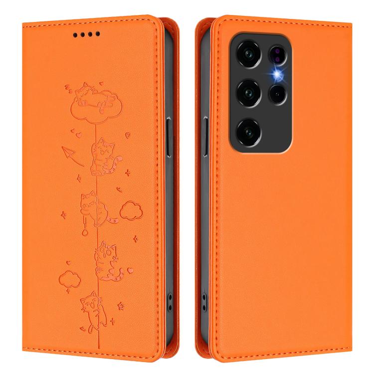 For Oukitel C2 Cute Cats Embossed Magnetic RFID Vegan Leather Phone Case