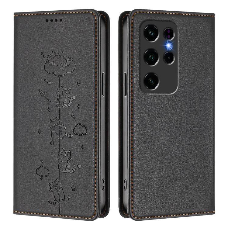 For Oukitel C2 Cute Cats Embossed Magnetic RFID Vegan Leather Phone Case