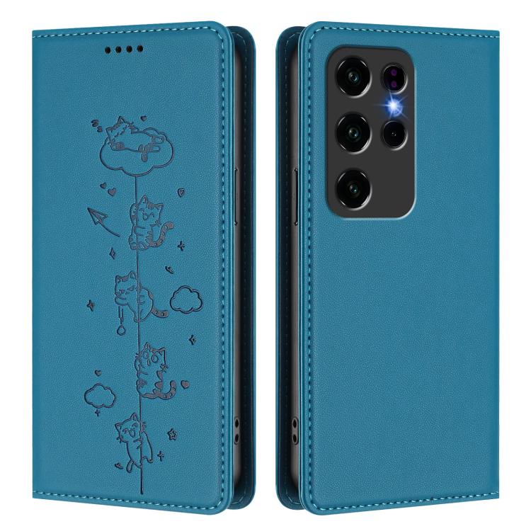 For Oukitel C2 Cute Cats Embossed Magnetic RFID Vegan Leather Phone Case