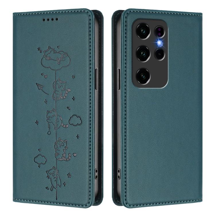 For Oukitel C2 Cute Cats Embossed Magnetic RFID Vegan Leather Phone Case
