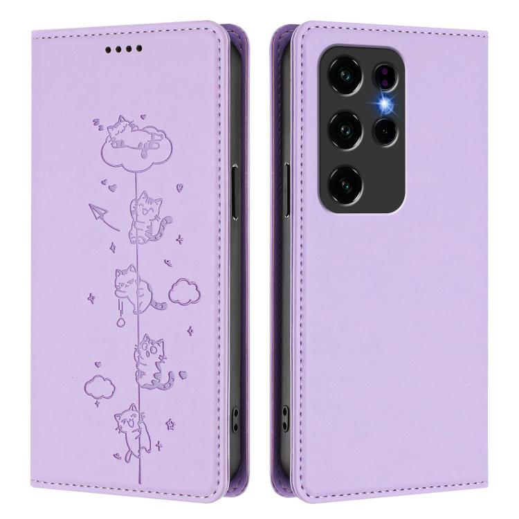For Oukitel C2 Cute Cats Embossed Magnetic RFID Vegan Leather Phone Case