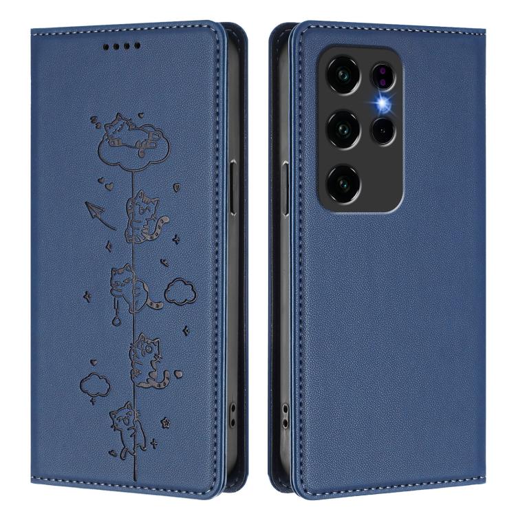 For Oukitel C2 Cute Cats Embossed Magnetic RFID Vegan Leather Phone Case