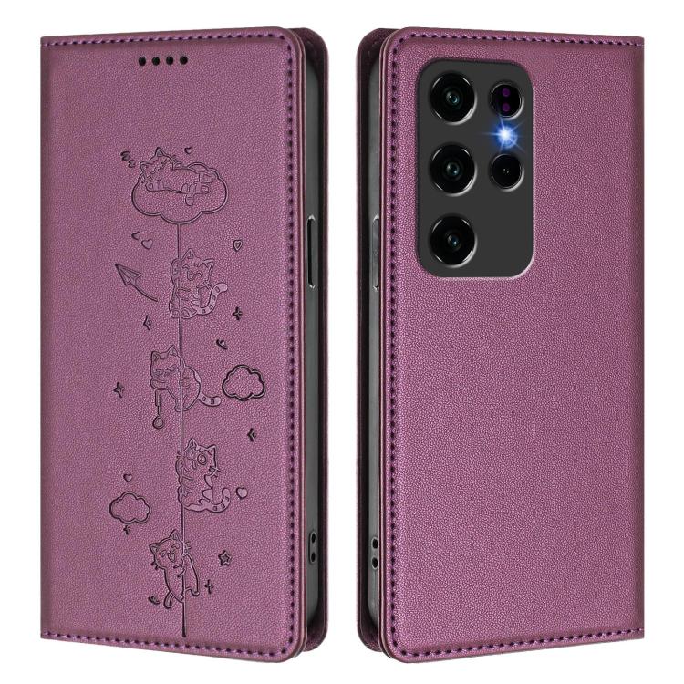 For Oukitel C2 Cute Cats Embossed Magnetic RFID Vegan Leather Phone Case