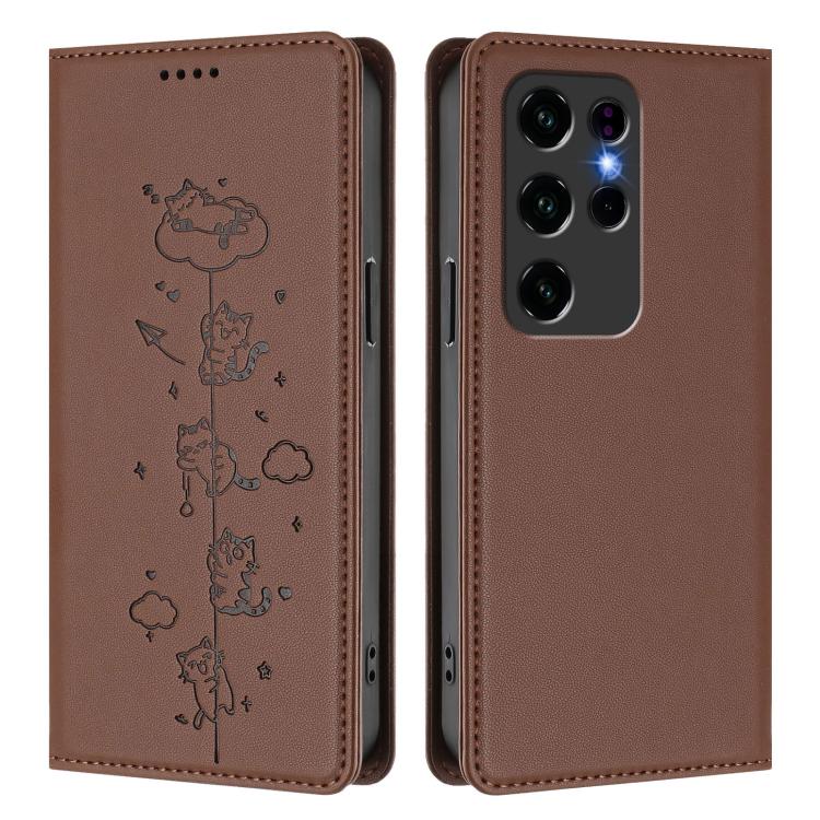 For Oukitel C2 Cute Cats Embossed Magnetic RFID Vegan Leather Phone Case