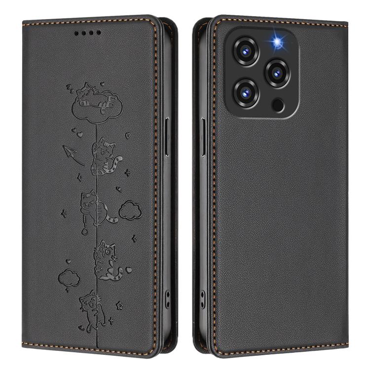 For Oukitel C3 4G 2025 Cute Cats Embossed Magnetic RFID Vegan Leather Phone Case