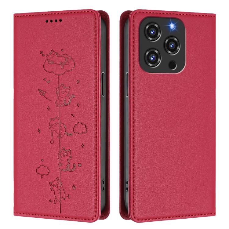 For Oukitel C3 4G 2025 Cute Cats Embossed Magnetic RFID Vegan Leather Phone Case