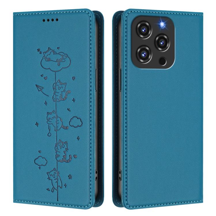 For Oukitel C3 4G 2025 Cute Cats Embossed Magnetic RFID Vegan Leather Phone Case