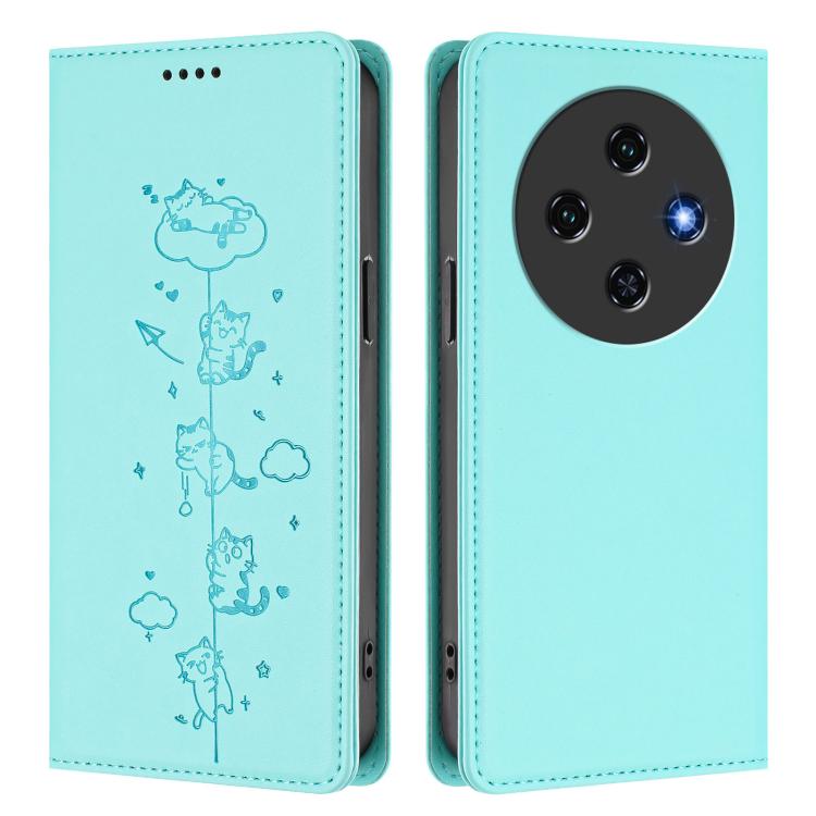 For Oukitel C5 4G Cute Cats Embossed Magnetic RFID Vegan Leather Phone Case