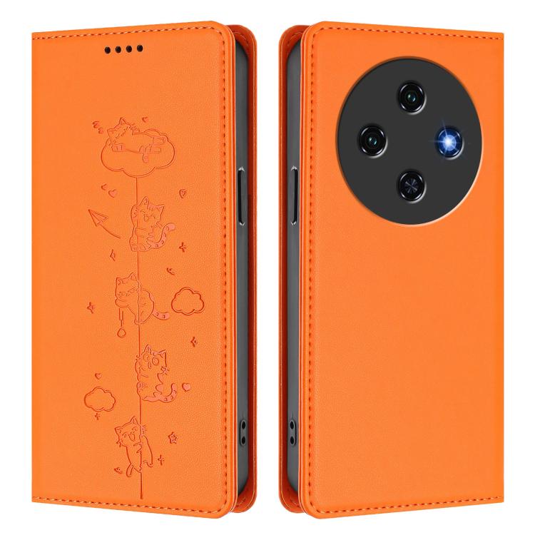 For Oukitel C5 4G Cute Cats Embossed Magnetic RFID Vegan Leather Phone Case